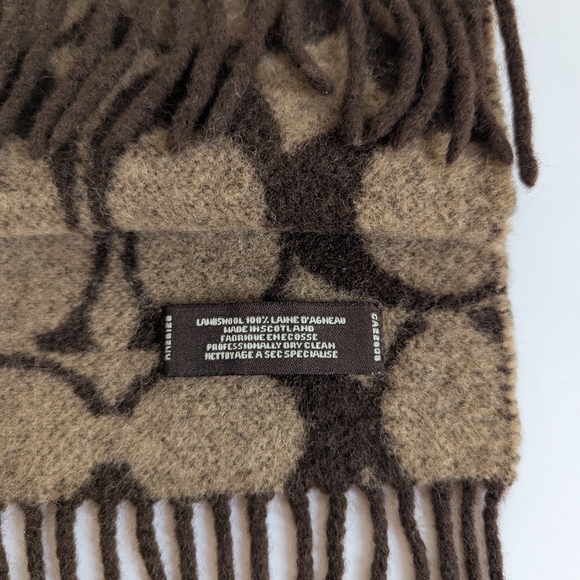 Vintage Coach Lambswool Brown and Tan Monogram Scarf Made In Scotland - Picture 3 of 8